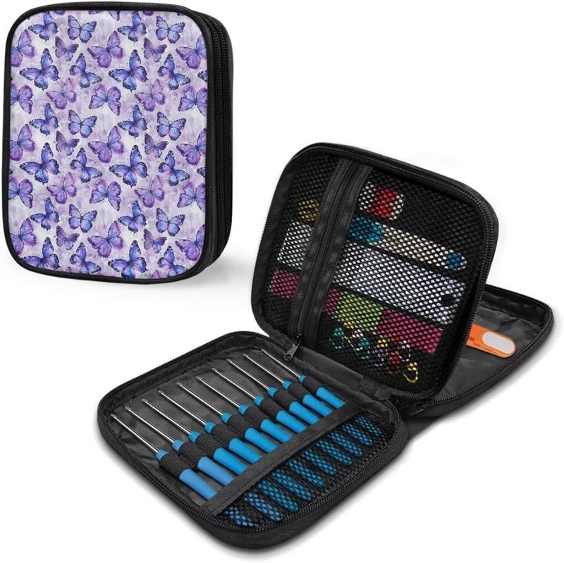 Vanideaoty Store Purple Butterfly Crochet Hook Case PortableKnitting Needle Organizer with Web Pockets Crochet Hook Organizer for Crochet Hooks, Knitting Needles,Knitting Crochet Supplies - Image 5